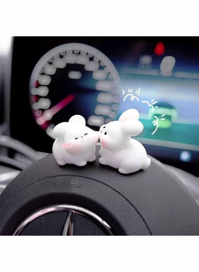 4 PCS Cute Mini Rabbit Car Rearview Mirror Ornaments, Kiss Face Animals Resin Dashboard Decorations, Funny Car Interior Accessories for Women Presents (Rabbit) - Image 2